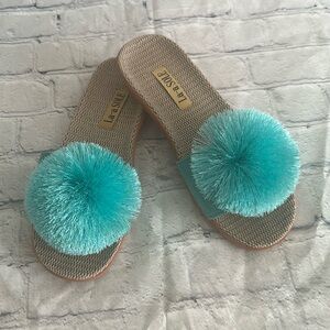 Turquoise blue  Pom Pom sandals. Size 40-41